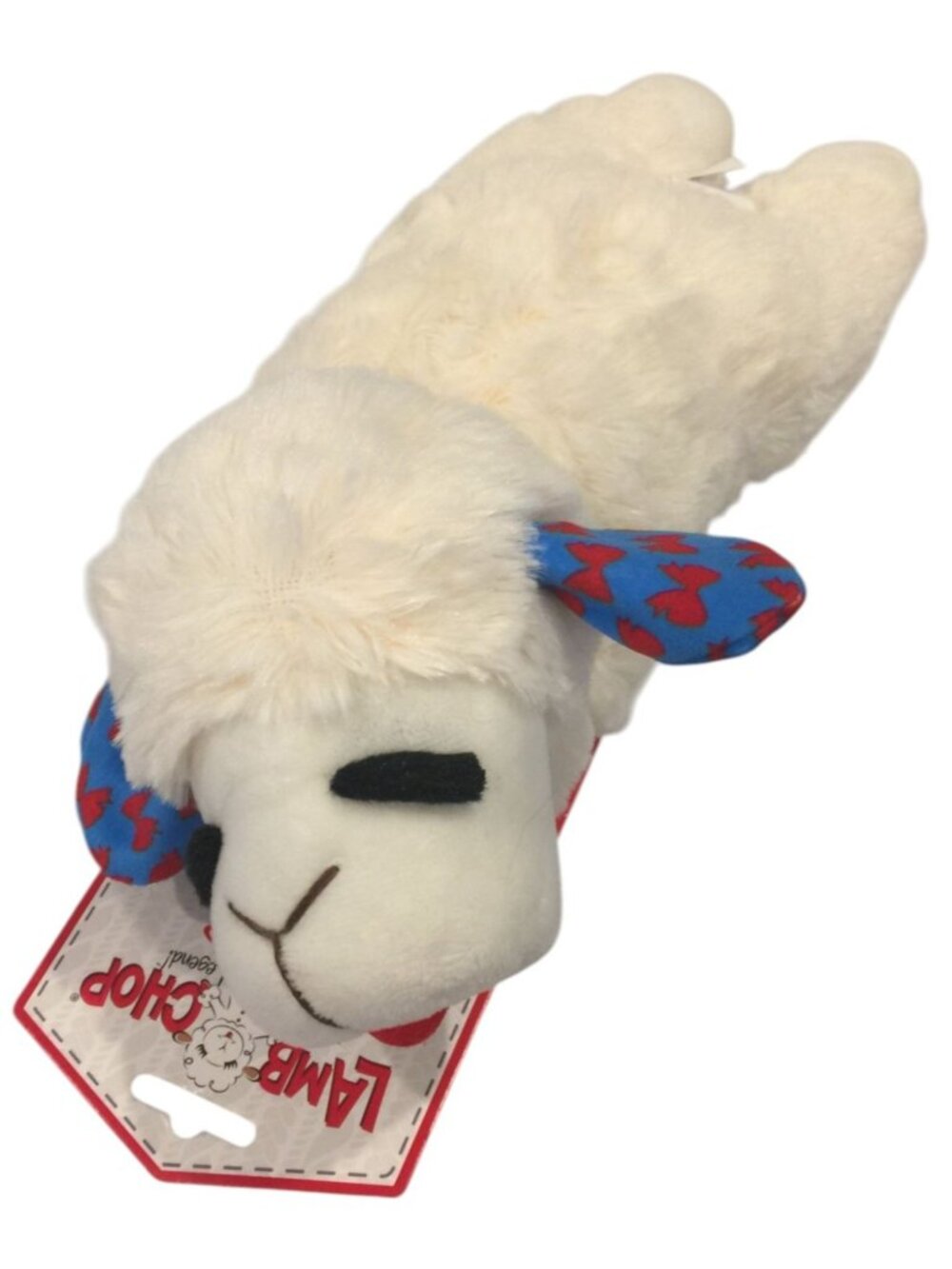 Lamb Chop Red Bows Ears Paws 8" Dog Plush Toy Squeaker Blue Cream